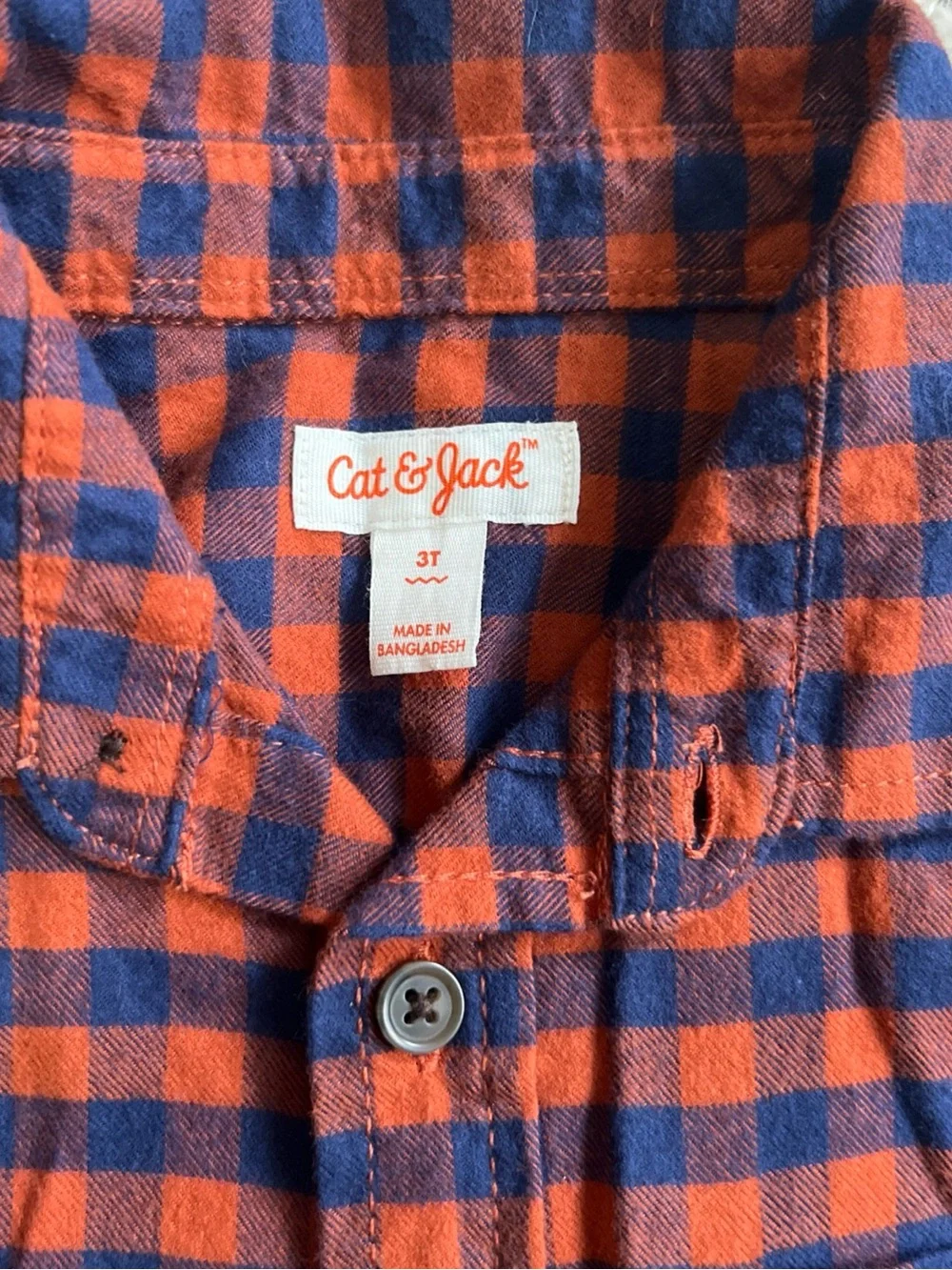 Cat & Jack Orange and Navy Plaid Button-Down Shirt for Kids
